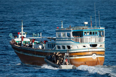The Canadian military stops a suspect vessel which was carrying 500 kilograms of heroin worth approximately $100 million dollars in this file photo from 2013. Photo: Royal Canadian Navy Handout